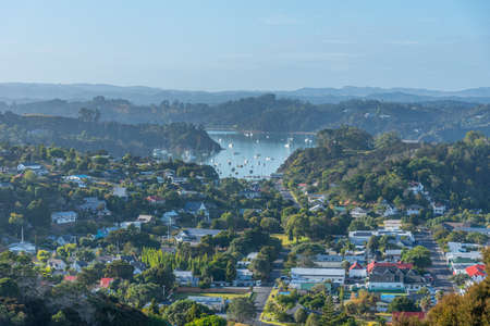 Aerial view of Russell in New Zealandの写真素材