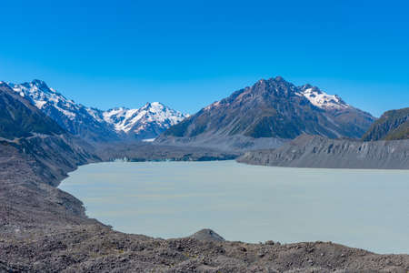 Tasman glacier and Tasman lake at Aoraki / Mt Cook national park in New Zealandの写真素材