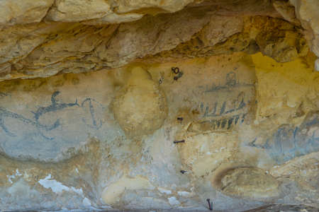 Maori rock paintings near Duntroon, New Zealandの写真素材