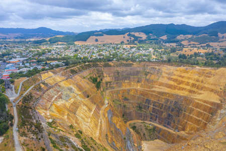 Aerial view of Martha mine at Waihi, New Zealandの写真素材