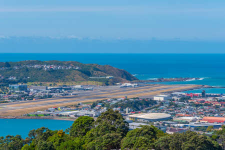 Aerial view of Wellington International airport in New Zealand
