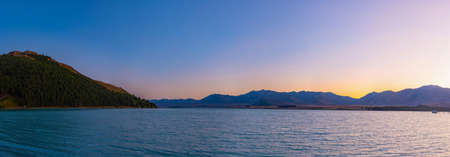 Sunset view of lake Tekapo in New Zealand