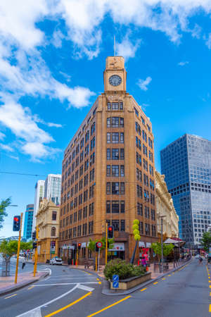 WELLINGTON, NEW ZEALAND, FEBRUARY 9, 2020: People are strolling on a street in central Wellington, New Zealandの写真素材