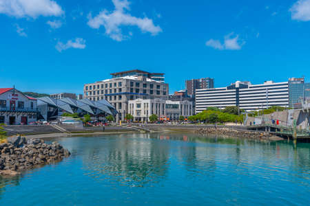 WELLINGTON, NEW ZEALAND, FEBRUARY 9, 2020: People are strolling on waterfront of Wellington, New Zealandの写真素材