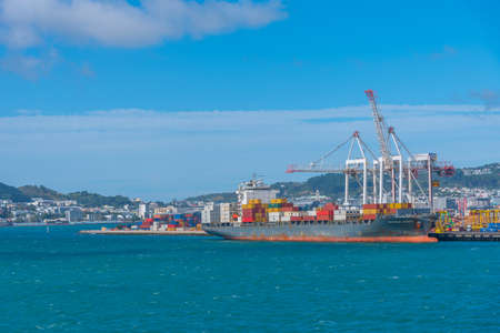WELLINGTON, NEW ZEALAND, FEBRUARY 8, 2020: Container port in Wellington, New Zealand