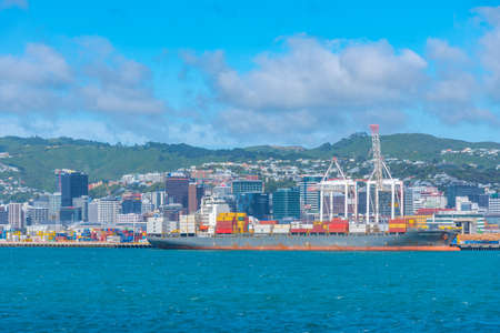 WELLINGTON, NEW ZEALAND, FEBRUARY 8, 2020: Container port in Wellington, New Zealandの写真素材