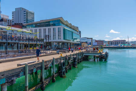 WELLINGTON, NEW ZEALAND, FEBRUARY 9, 2020: People are strolling on waterfront of Wellington, New Zealandの写真素材