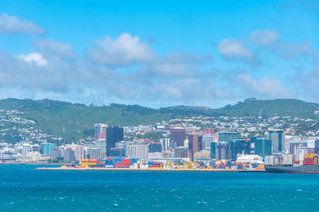 WELLINGTON, NEW ZEALAND, FEBRUARY 8, 2020: Container port in Wellington, New Zealandの写真素材