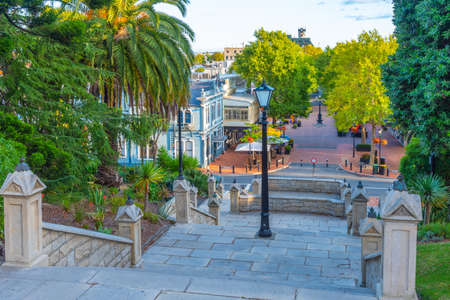 NELSON, NEW ZEALAND, FEBRUARY 5, 2020: Trafalgar street leading to Christ church cathedral in Nelson, New Zealandの写真素材