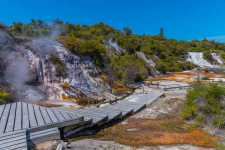 Silica terraces at Orakei Korako at New Zealandのeditorial素材