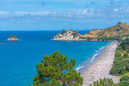 Aerial view of Hahei beach at Coromandel peninsula, New Zealandのeditorial素材
