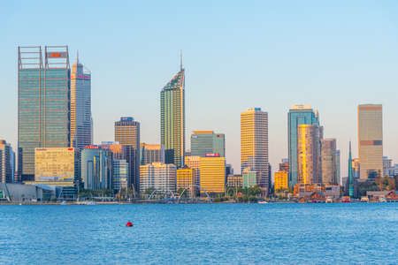 PERTH, AUSTRALIA, JANUARY 18, 2020: Sunset view of Perth across Swan river, Australiaのeditorial素材