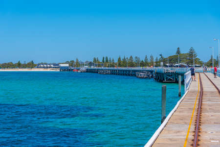 BUSSELTON, AUSTRALIA, JANUARY 11, 2020: People are walking on the Busselton jetty in Australiaのeditorial素材