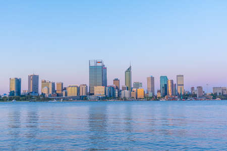 PERTH, AUSTRALIA, JANUARY 18, 2020: Sunset view of Perth across Swan river, Australiaのeditorial素材
