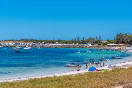 ROTTNEST ISLAND, AUSTRALIA, JANUARY 19, 2020: Boats mooring at a port at Rottnest island in Australiaのeditorial素材