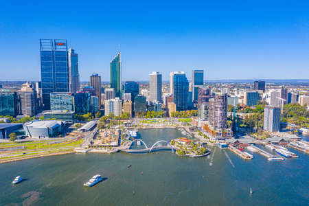 PERTH, AUSTRALIA, JANUARY 16, 2020: Skyline of Elizabeth quay in Perth, Australiaのeditorial素材