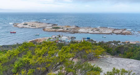 Aerial view of Bicheno from Whalers lookout, Australiaの写真素材