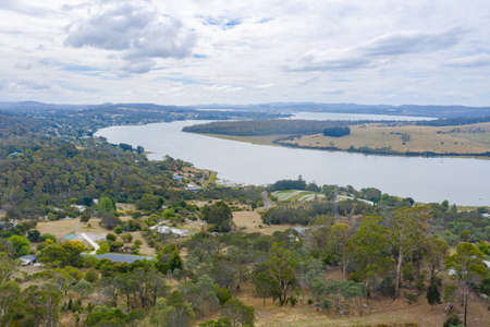Aerial view of Tamar river in Tasmania, Australiaの写真素材
