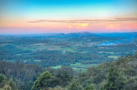 Sunset view over Tasmania from Sideling lookout, Australiaの写真素材