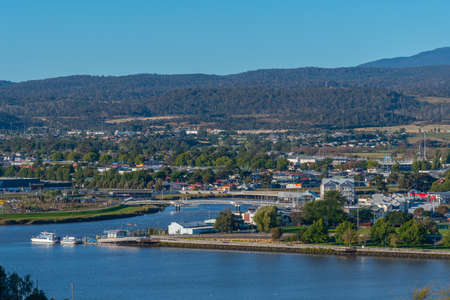 Aerial view of a port at Tamar river in Launceston, Australia