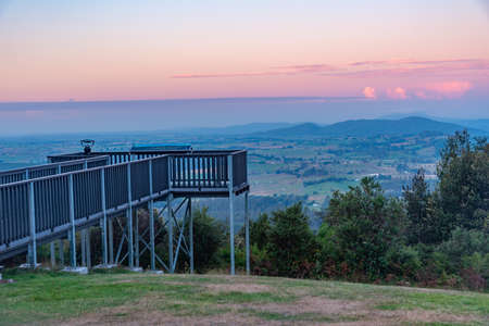 Sunset view over Tasmania from Sideling lookout, Australiaの写真素材
