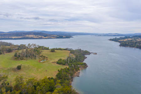 Aerial view of Tamar river in Tasmania, Australiaの写真素材