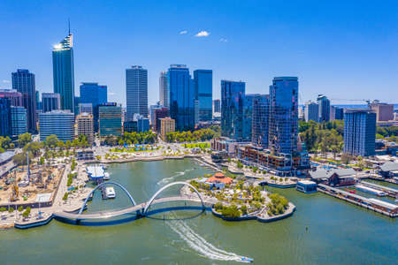 PERTH, AUSTRALIA, JANUARY 16, 2020: Skyline of Elizabeth quay in Perth, Australiaのeditorial素材