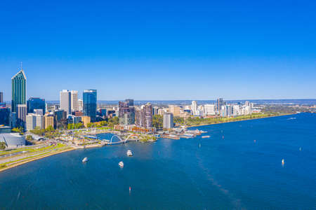 PERTH, AUSTRALIA, JANUARY 16, 2020: Skyline of Elizabeth quay in Perth, Australiaのeditorial素材