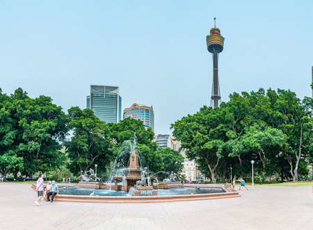 SYDNEY, AUSTRALIA, DECEMBER 29, 2019: Sydney Tower Eye viewed from Hyde park in Sydney, Australiaのeditorial素材