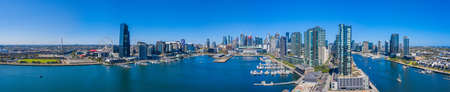 MELBOURNE, AUSTRALIA, JANUARY 1, 2020: Boats mooring at docklands neighborhood of Melbourne,...