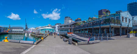 WELLINGTON, NEW ZEALAND, FEBRUARY 9, 2020: People are strolling on waterfront of Wellington, New Zealandのeditorial素材