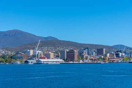 Mount Wellington above port of Hobart in Australiaのeditorial素材