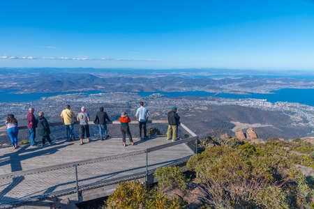 Tourists are enjoying view of Hobart from Mount Wellington in Australiaのeditorial素材