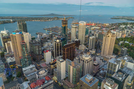 AUCKLAND, NEW ZEALAND, FEBRUARY 19, 2020: Night aerial view of downtown Auckland from Sky tower, New Zealandのeditorial素材