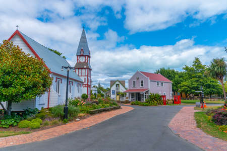 NELSON, NEW ZEALAND, FEBRUARY 5, 2020: Historial church at Founders Heritage Park at Nelson, New Zealandのeditorial素材