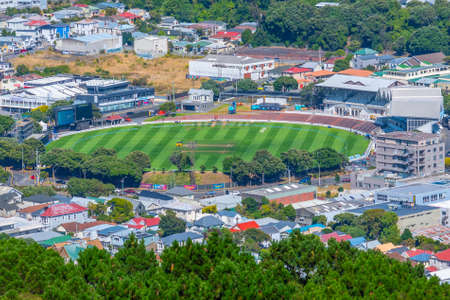 WELLINGTON, NEW ZEALAND, FEBRUARY 9, 2020: Aerial view of Basin reserve cricket field at Wellington, New Zealandのeditorial素材