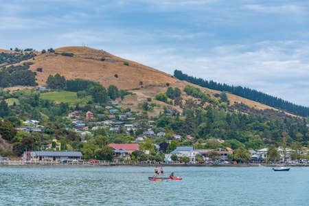 AKAROA, NEW ZEALAND, JANUARY 22, 2020: waterfront of Akaroa, New Zealandのeditorial素材