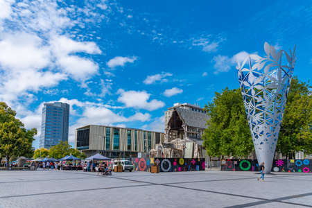 CHRISTCHURCH, NEW ZEALAND, JANUARY 21, 2020: Cathedral square in Christchurch, New Zealandのeditorial素材