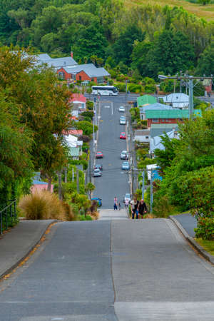 DUNEDIN, NEW ZEALAND, JANUARY 25, 2020: Baldwin street - the world's steepest street, in Dunedin, new Zealandのeditorial素材