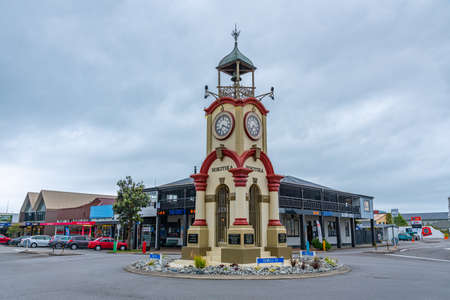 HOKITIKA, NEW ZEALAND, FEBRUARY 1, 2020: Clock tower at Hokitika, New Zealandのeditorial素材