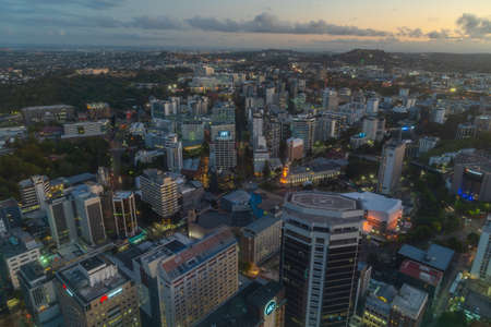 AUCKLAND, NEW ZEALAND, FEBRUARY 19, 2020: Night aerial view of center of Auckland from Sky tower, New Zealandのeditorial素材