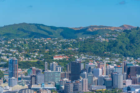 WELLINGTON, NEW ZEALAND, FEBRUARY 9, 2020: Aerial view of Wellington, New Zealandのeditorial素材