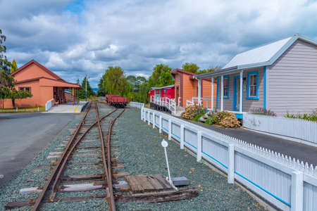 NELSON, NEW ZEALAND, FEBRUARY 5, 2020: Historial train station at Founders Heritage Park at Nelson, New Zealandのeditorial素材