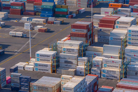 NAPIER, NEW ZEALAND, FEBRUARY 10, 2020: Containers in the port of Napier, New Zealand