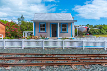 NELSON, NEW ZEALAND, FEBRUARY 5, 2020: Historial train station at Founders Heritage Park at Nelson, New Zealandのeditorial素材