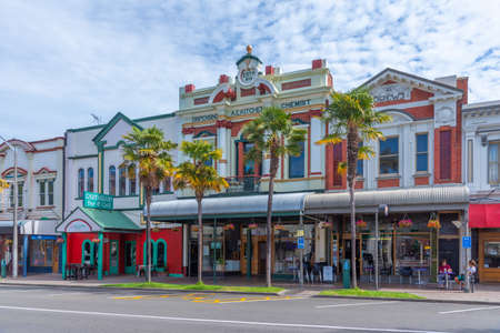 WHANGANUI, NEW ZEALAND, FEBRUARY 13, 2020: Historical buildings in the center of Whanganui, New Zealandのeditorial素材