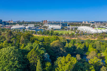 Aerial view of sport stadiums in Melbourne, Australiaのeditorial素材