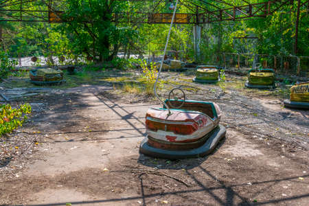 Old bumper cars at Pripyat amusement park in the Ukraineの写真素材