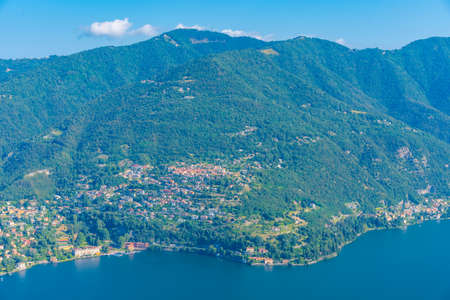 Aerial view of Rovenna village and lake Como in Italy