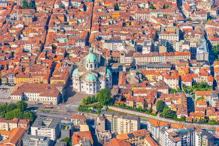 Aerial view of center of Italian town Comoの写真素材